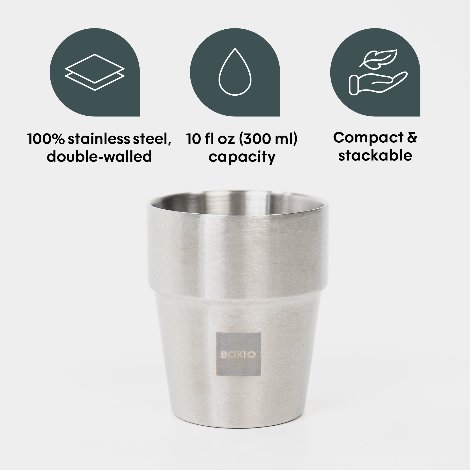 BOXIO CUP I Set of four stackable stainless steel cups
