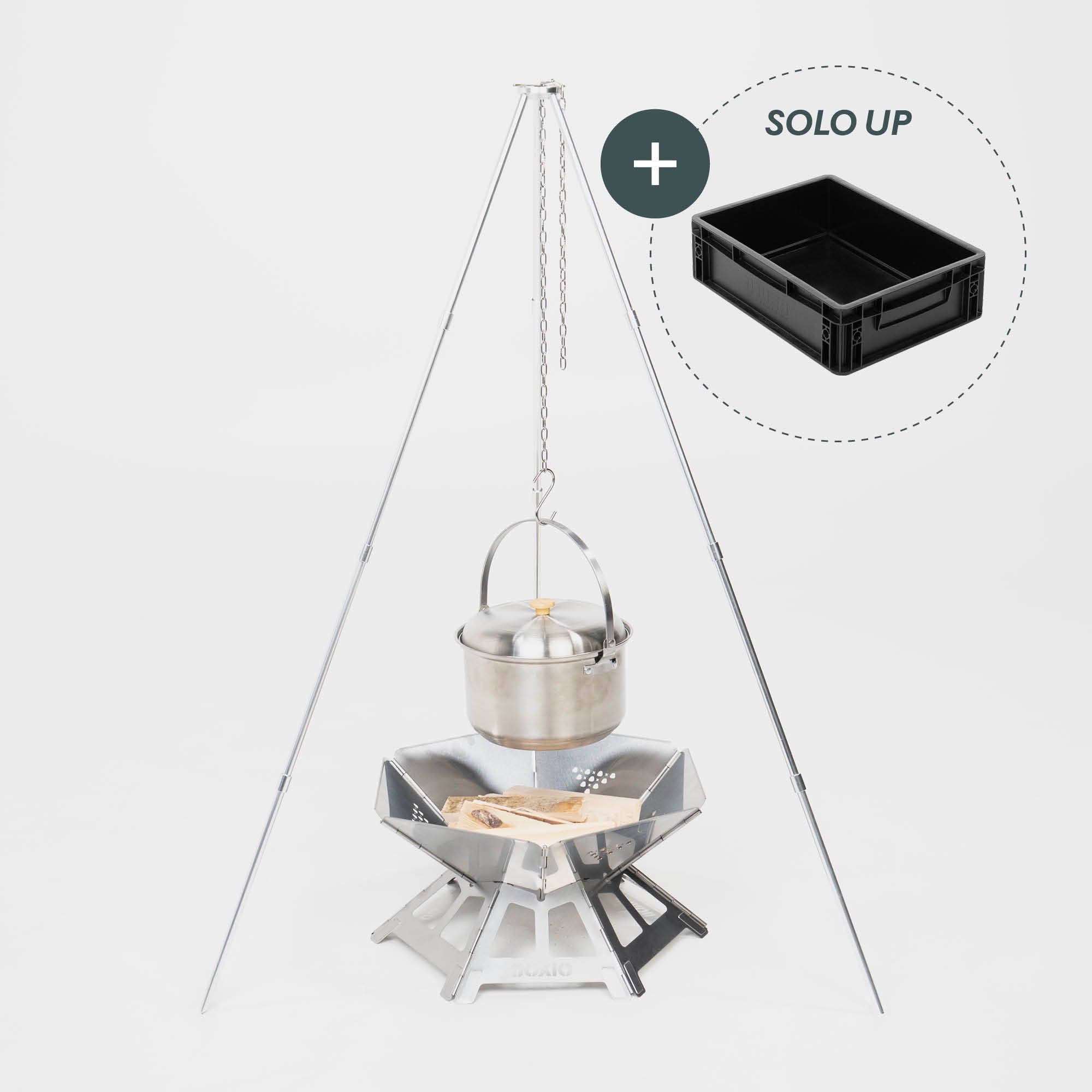 BOXIO FIRE BUNDLE | Portable Campfire + Tripod in Eurobox