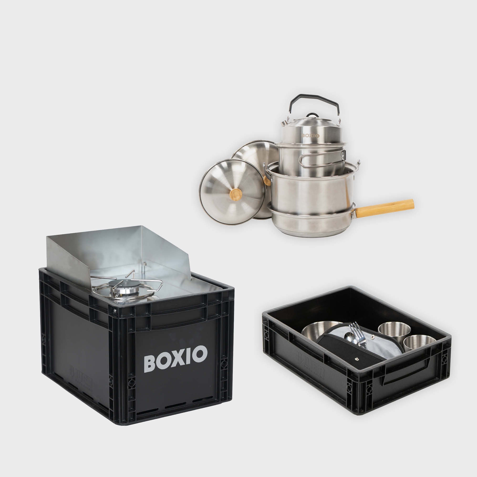 BOXIO COOK Max+ I Premium Camp Stove with Cookware and Tableware