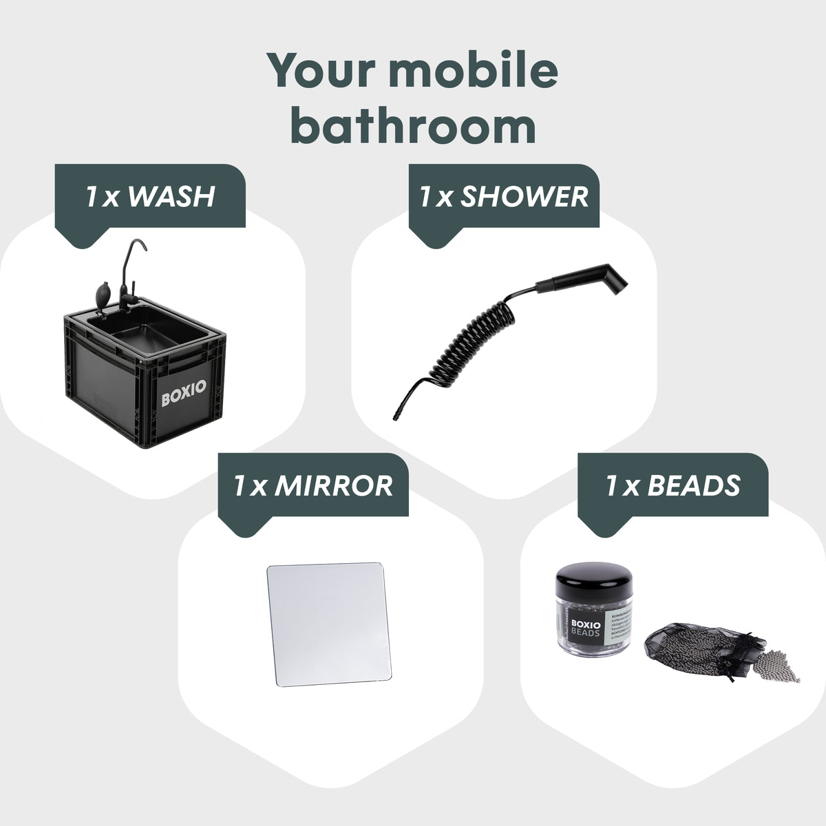 BOXIO WASH PLUS portable camping sink with accessories