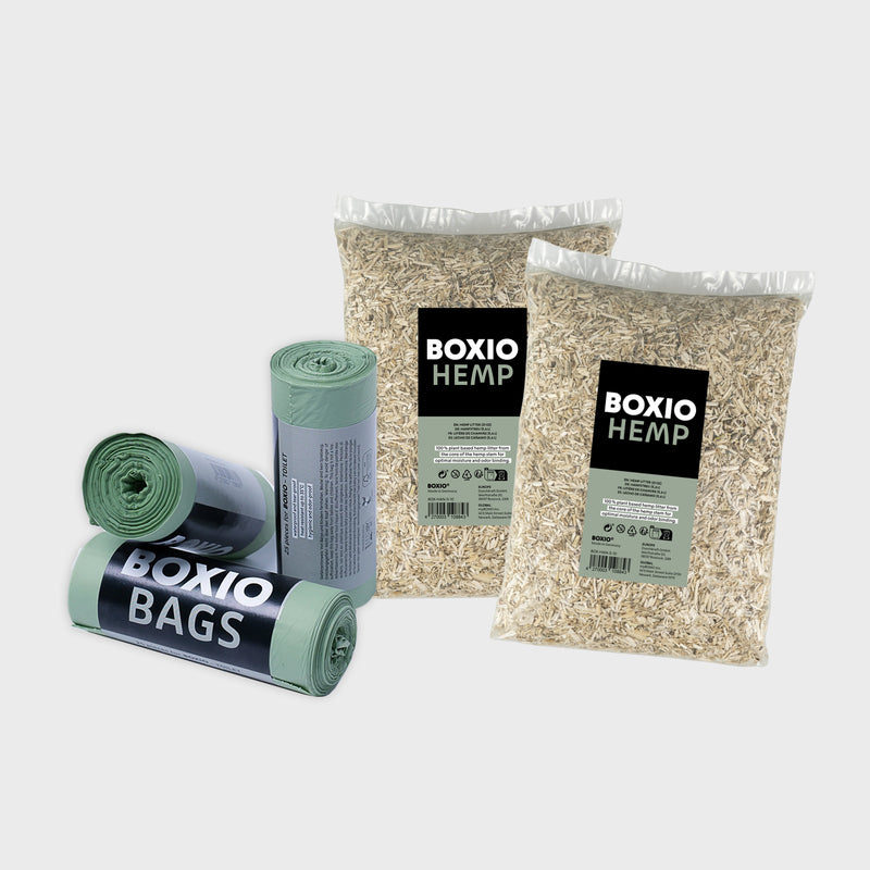 BOXIO - REFILL BUNDLE: 2x 1.5 gallons hemp litter and 3x 25 compostable ...